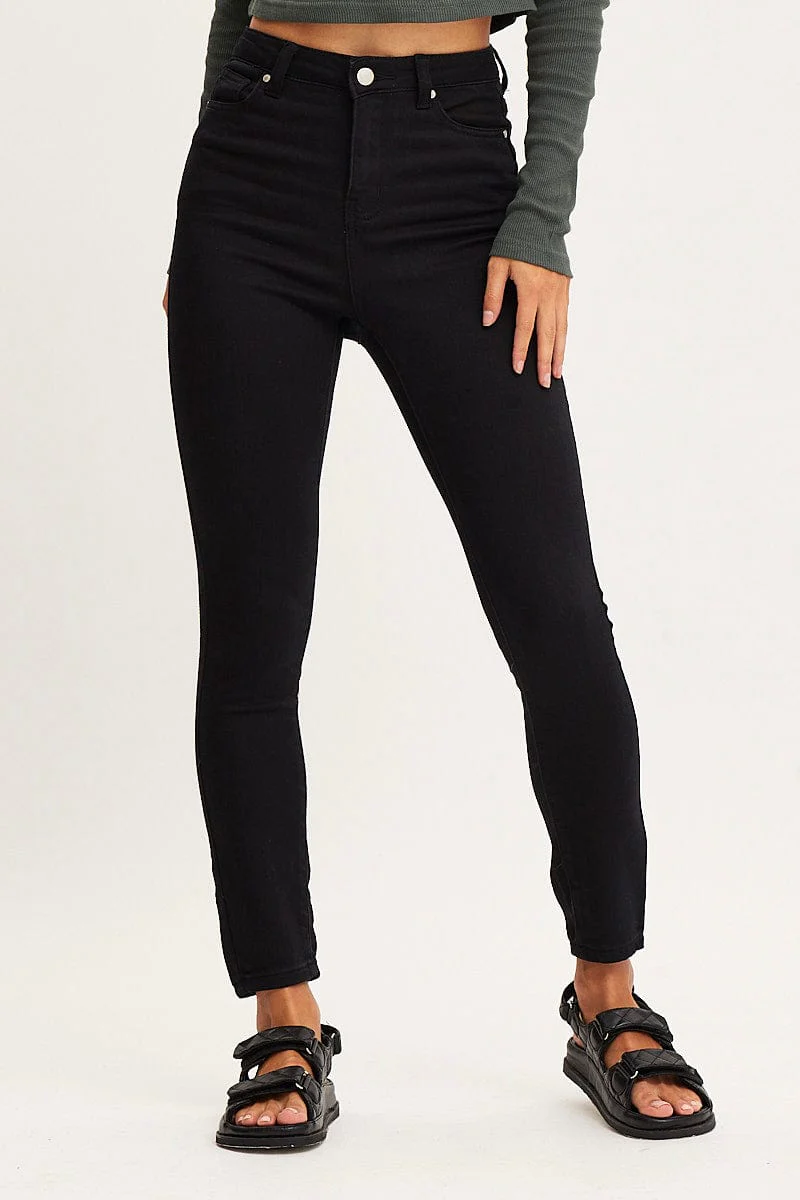 Black Denim Jeggings High Rise