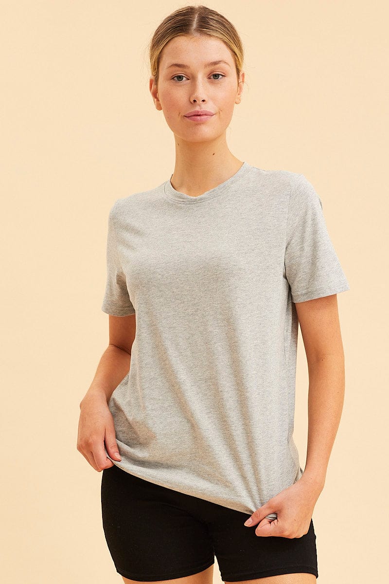 Grey Cotton T-Shirt Crew Neck Regular Fit Cotton