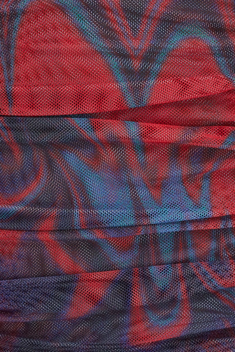 Red Abstract Short Top Sleeveless Abstract Prints