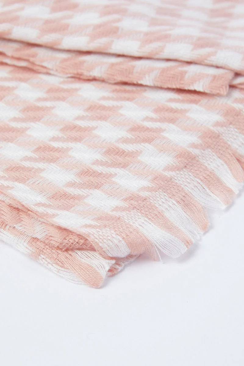 Pink Dogtooth Scarf with Raw Edge