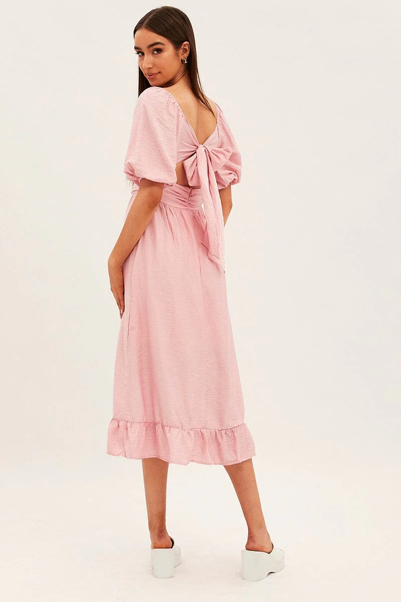 Pink Evening Square Neck Maxi Dress