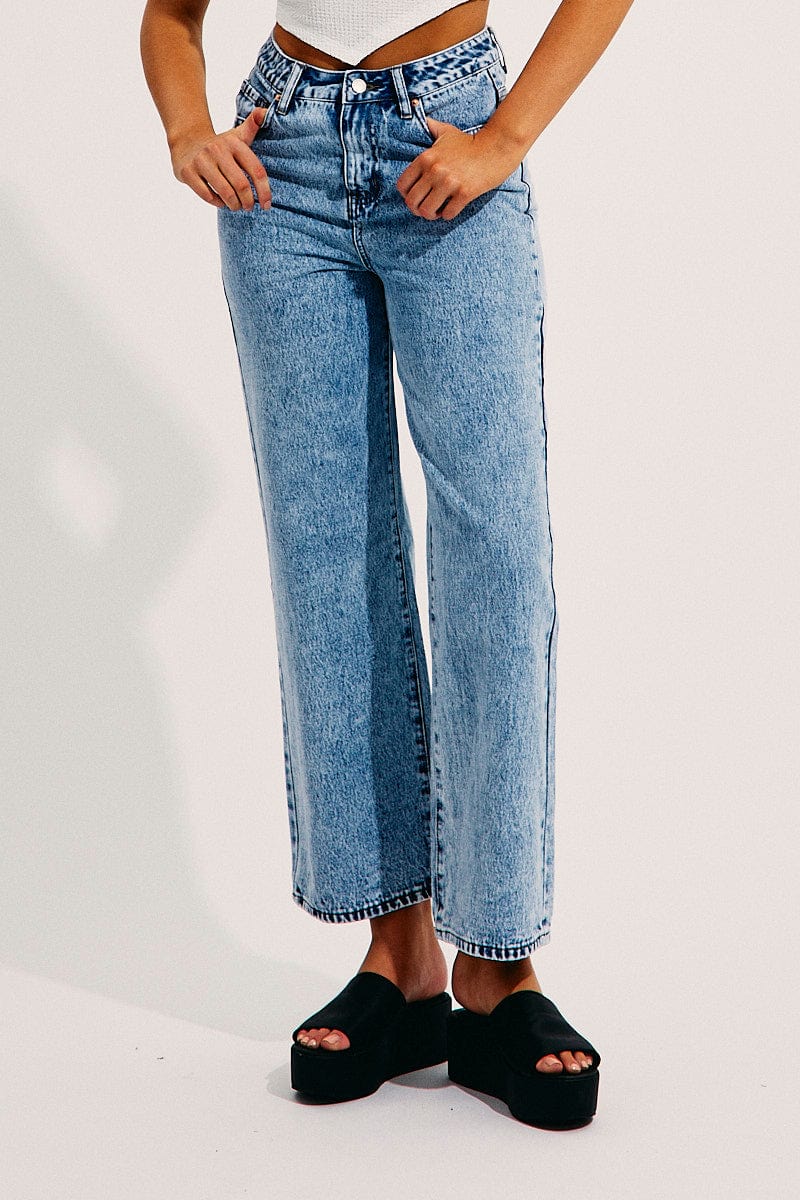 Blue High Waisted Relaxed Wide Leg Denim Jeans