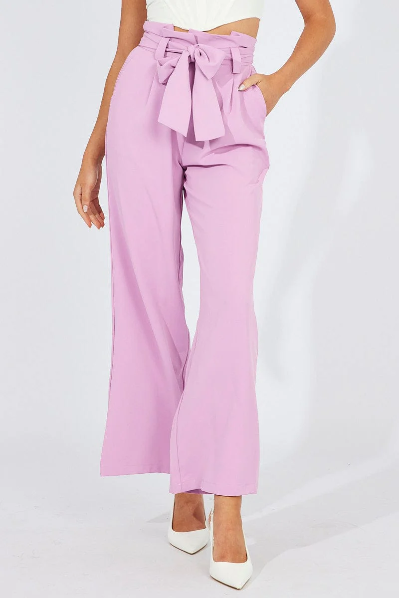 Pink Wide Leg Pants Paper Bag Waist