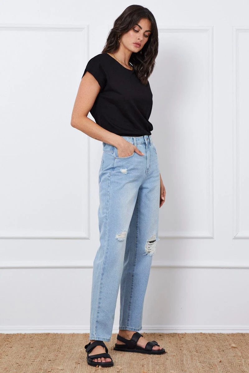 Blue Boyfriend Denim Jeans High Rise