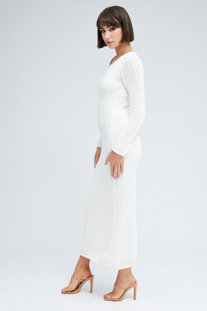 White Crochet Maxi Knit Dress