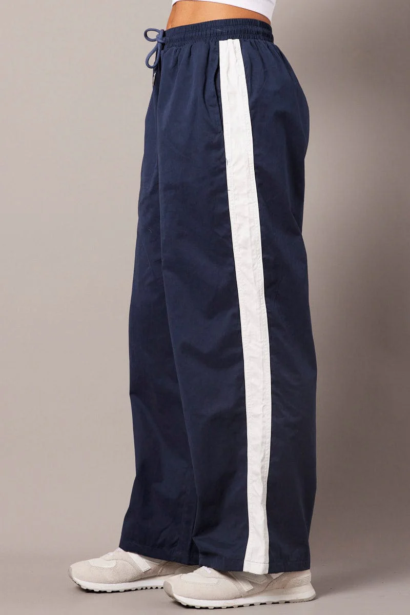 Blue Track Pants Wide Leg