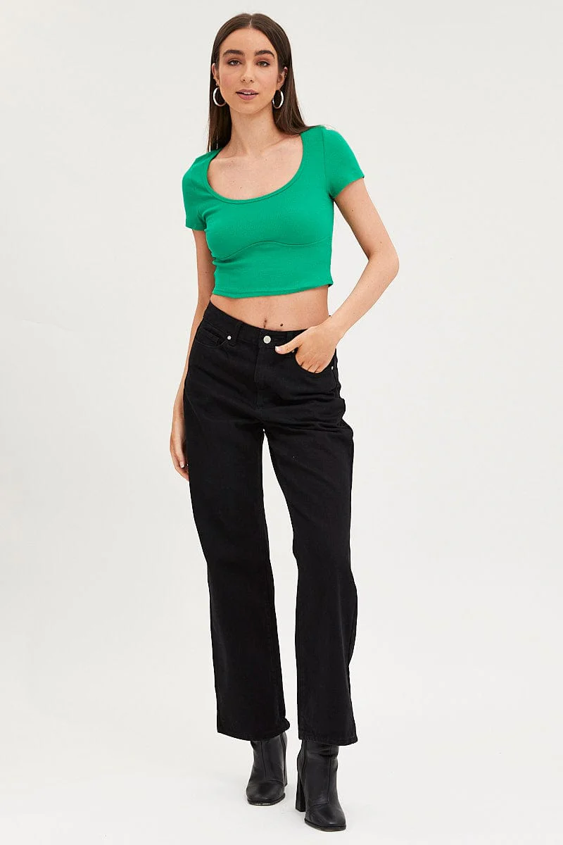 Green Top Short Sleeve Round Neck