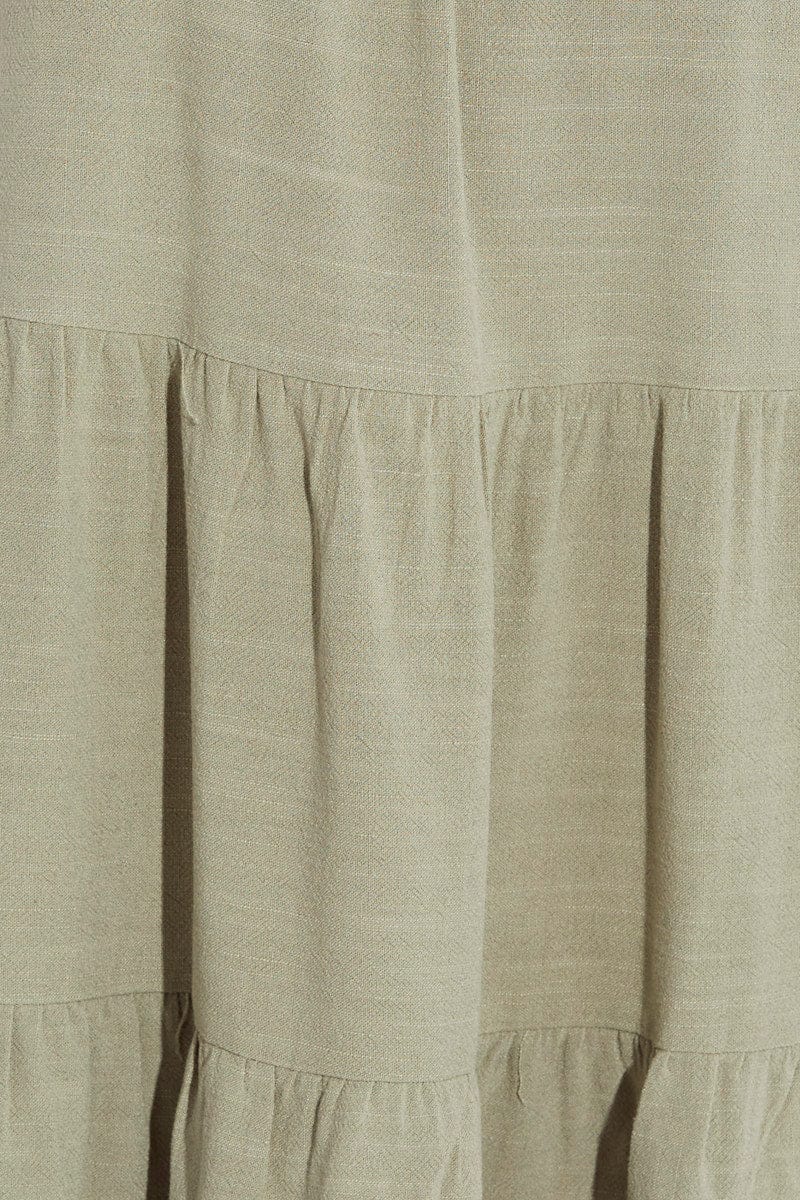 Green Swing Dress Sleeveless Tiered Linen Blend