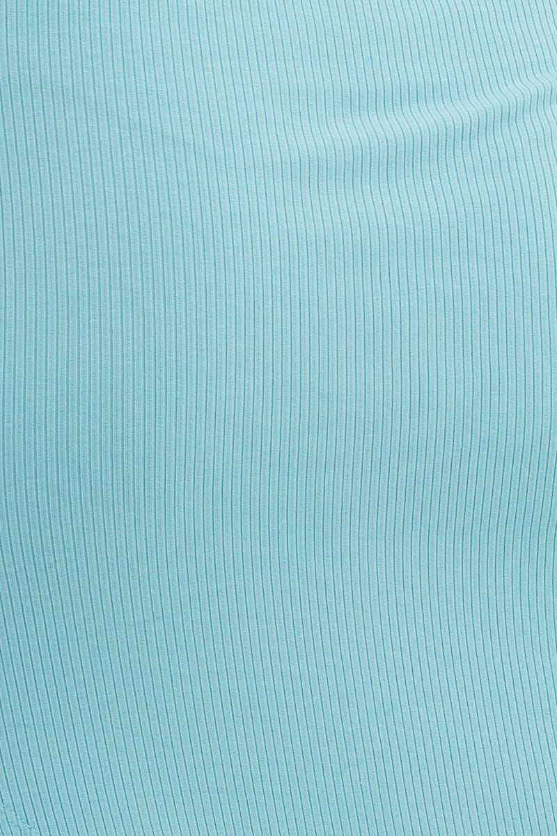 Blue Midi Skirt High Rise Side Split Rib