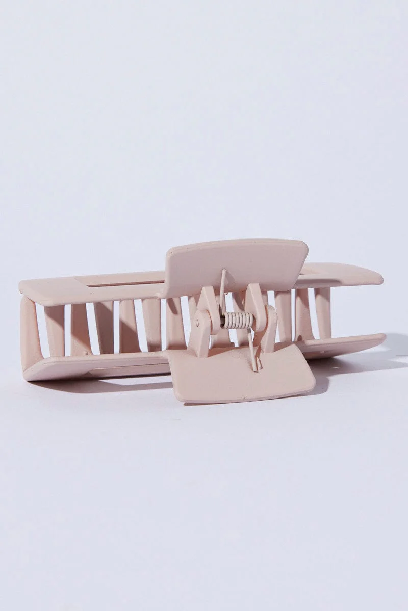 Beige Large Rectangle Claw Clip