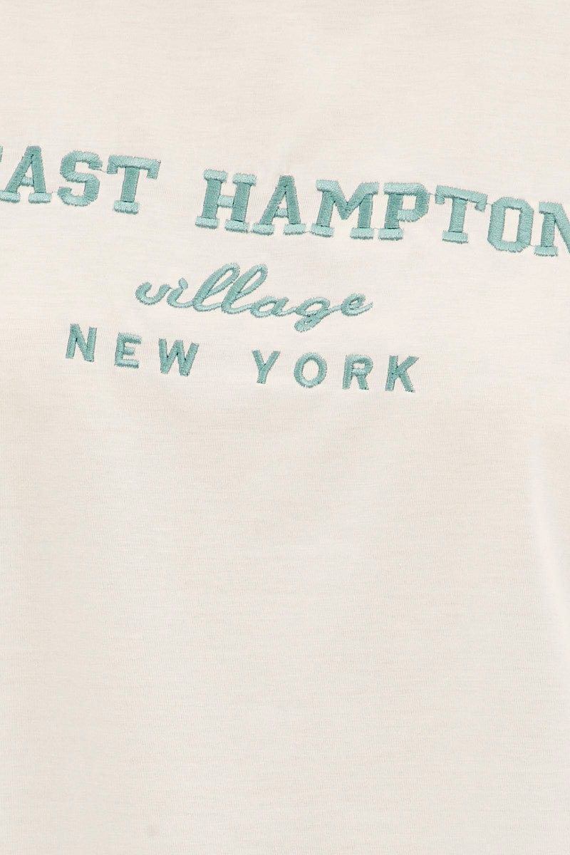 White Embroided Crew Neck Short Sleeve T Shirt