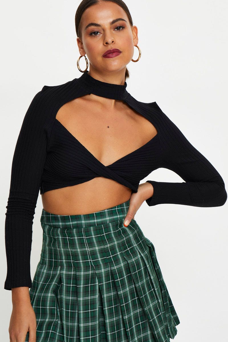 Black Twist Front Cut Out Shrug Top