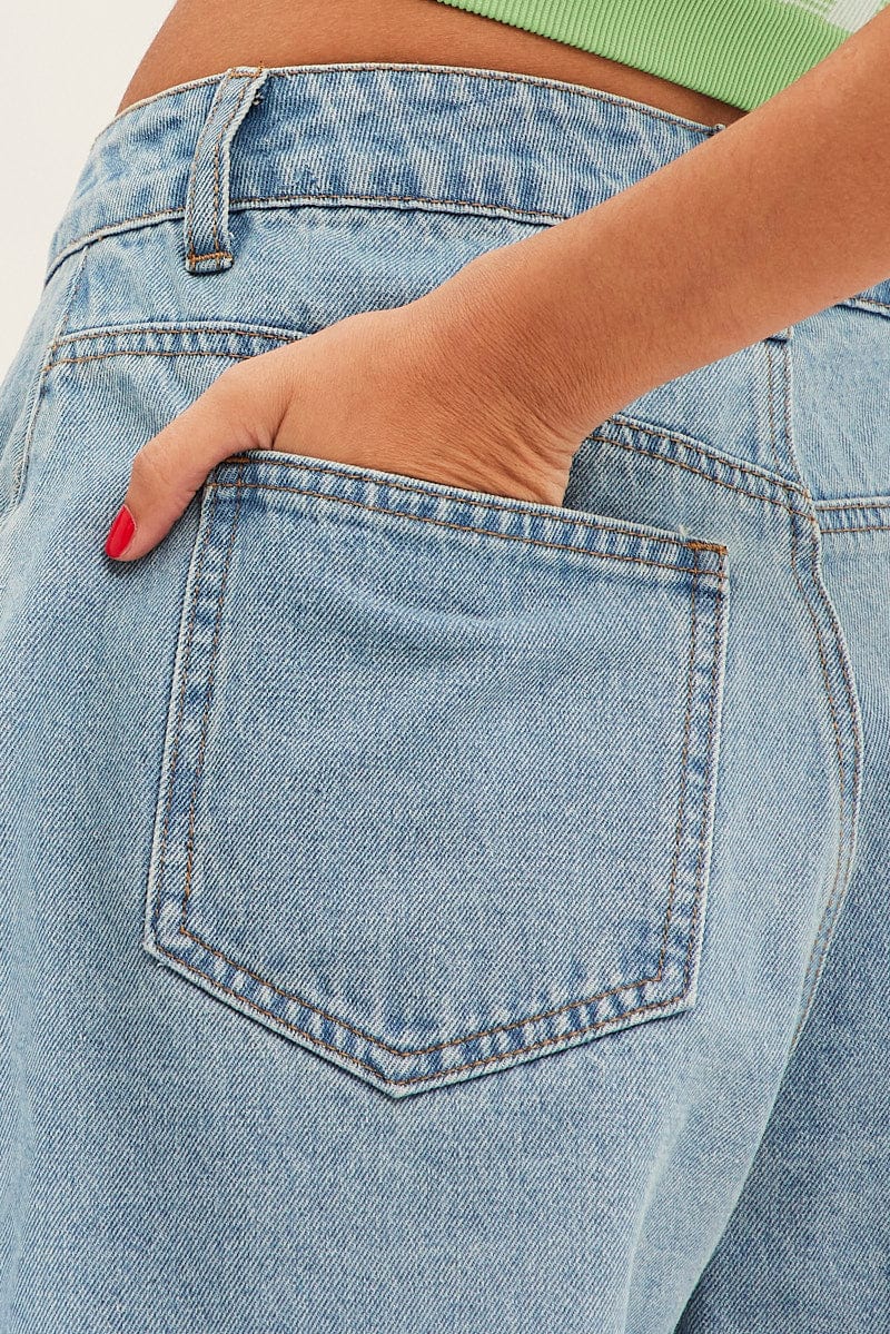 Blue Relaxed Denim Shorts High Rise