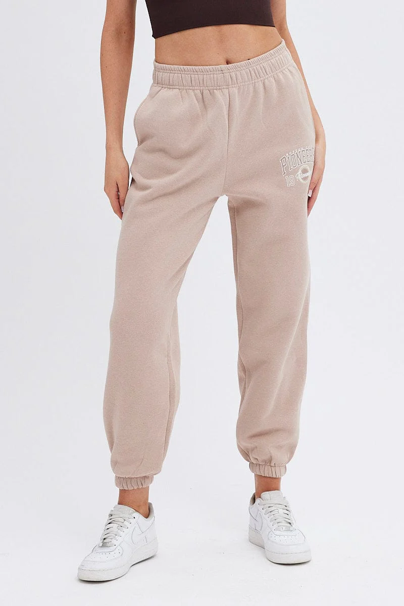 Brown Track Pants High Rise Jogger