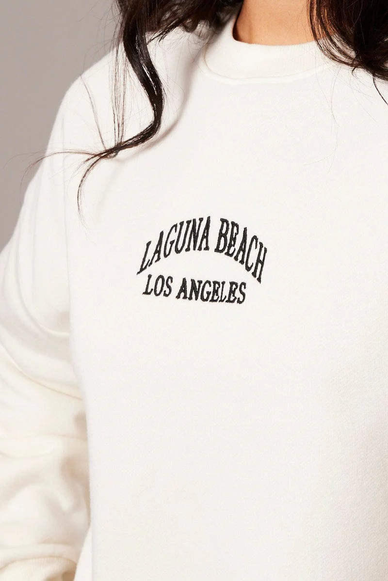 White Graphic Sweater Long Sleeve