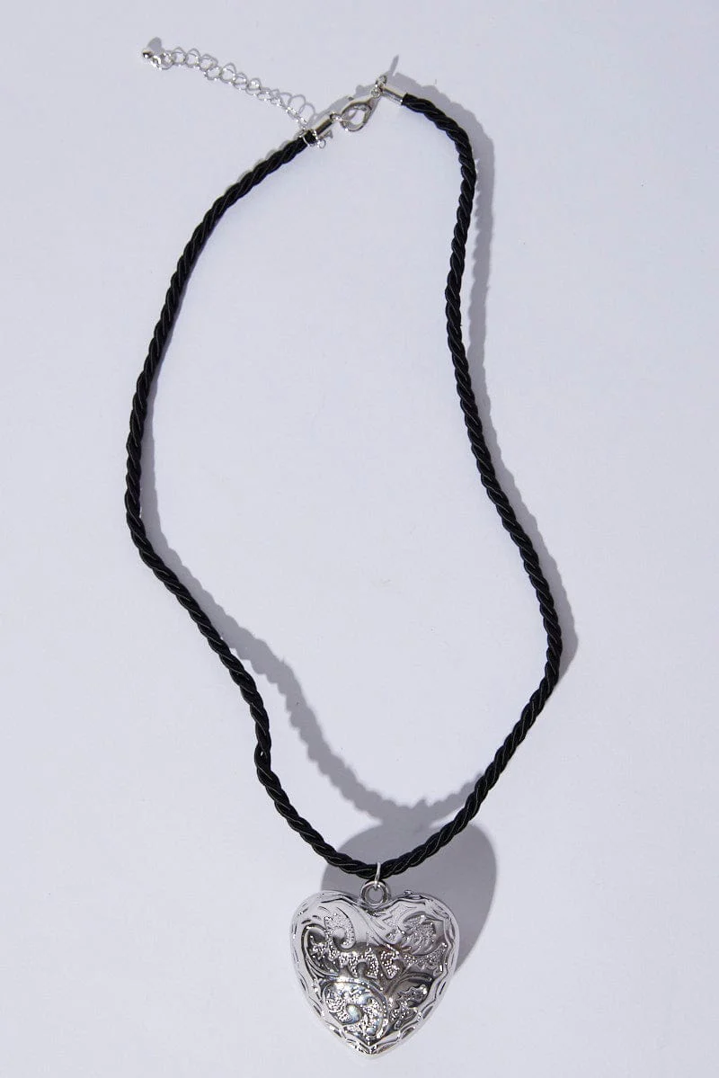 Silver Heart Pendent Cord Necklace