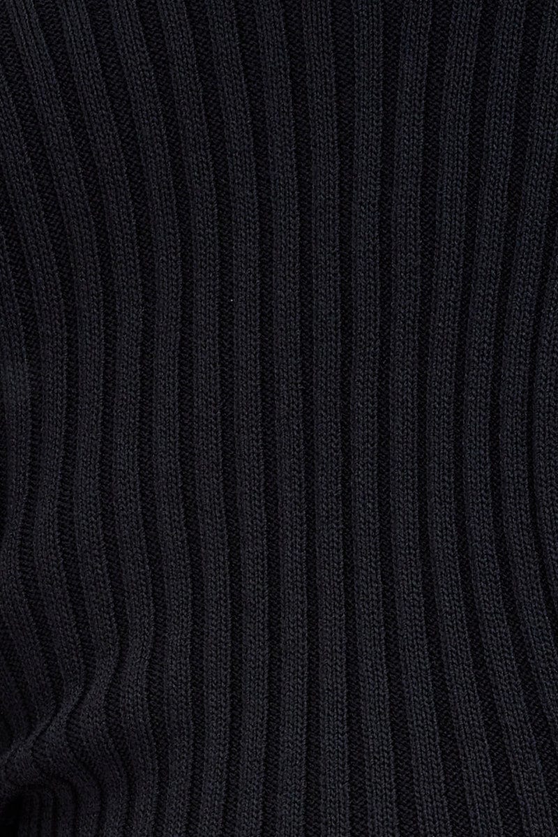 Black Knit Top Cut Out Long Sleeve Ribbed