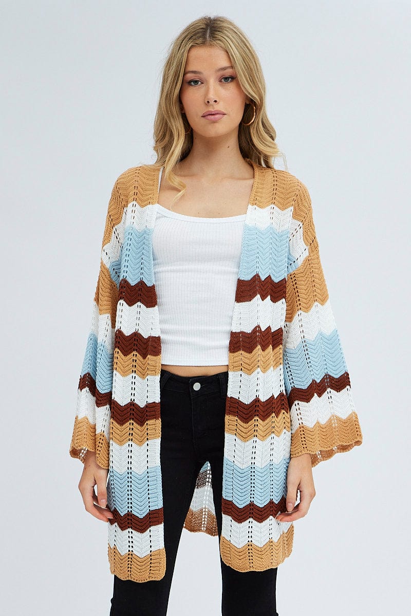 Stripe Knit Cardigan Long Sleeve Longline