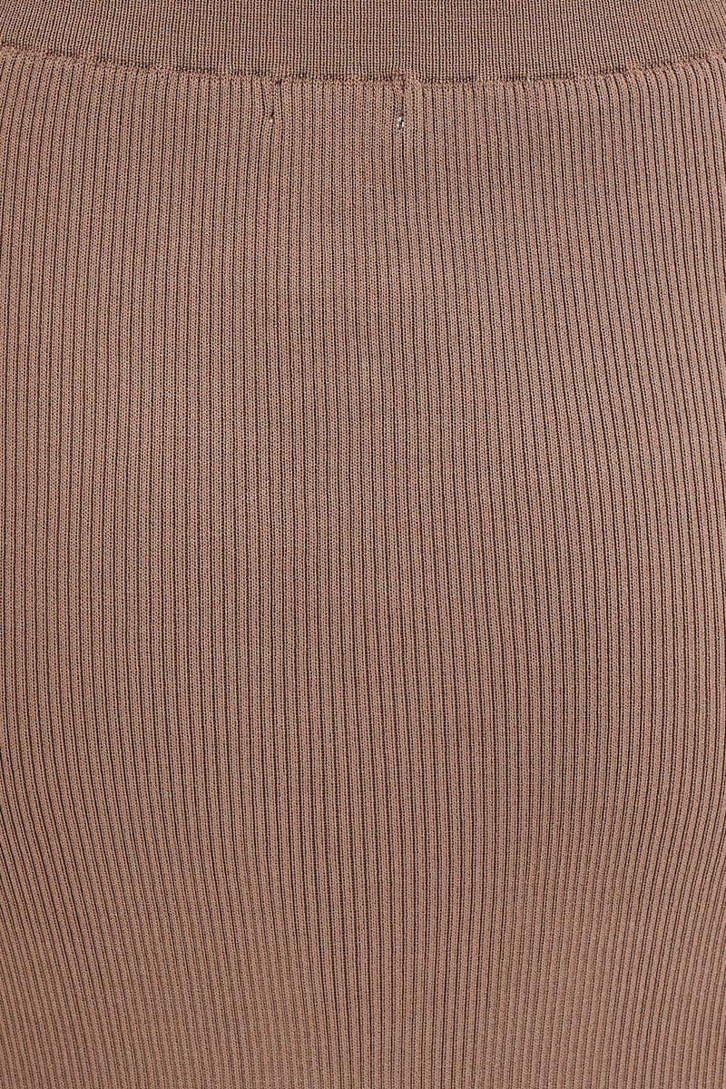 Brown Knit Skirt Midi High Rise
