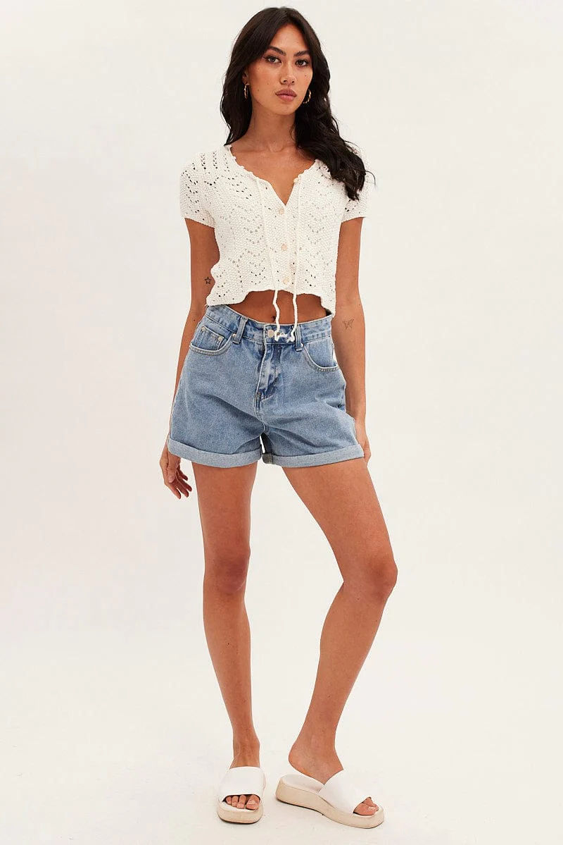 White Crochet Cardigan Short Sleeve