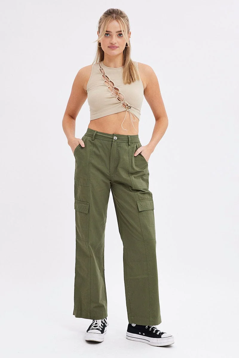 Green Cargo Pants High Rise