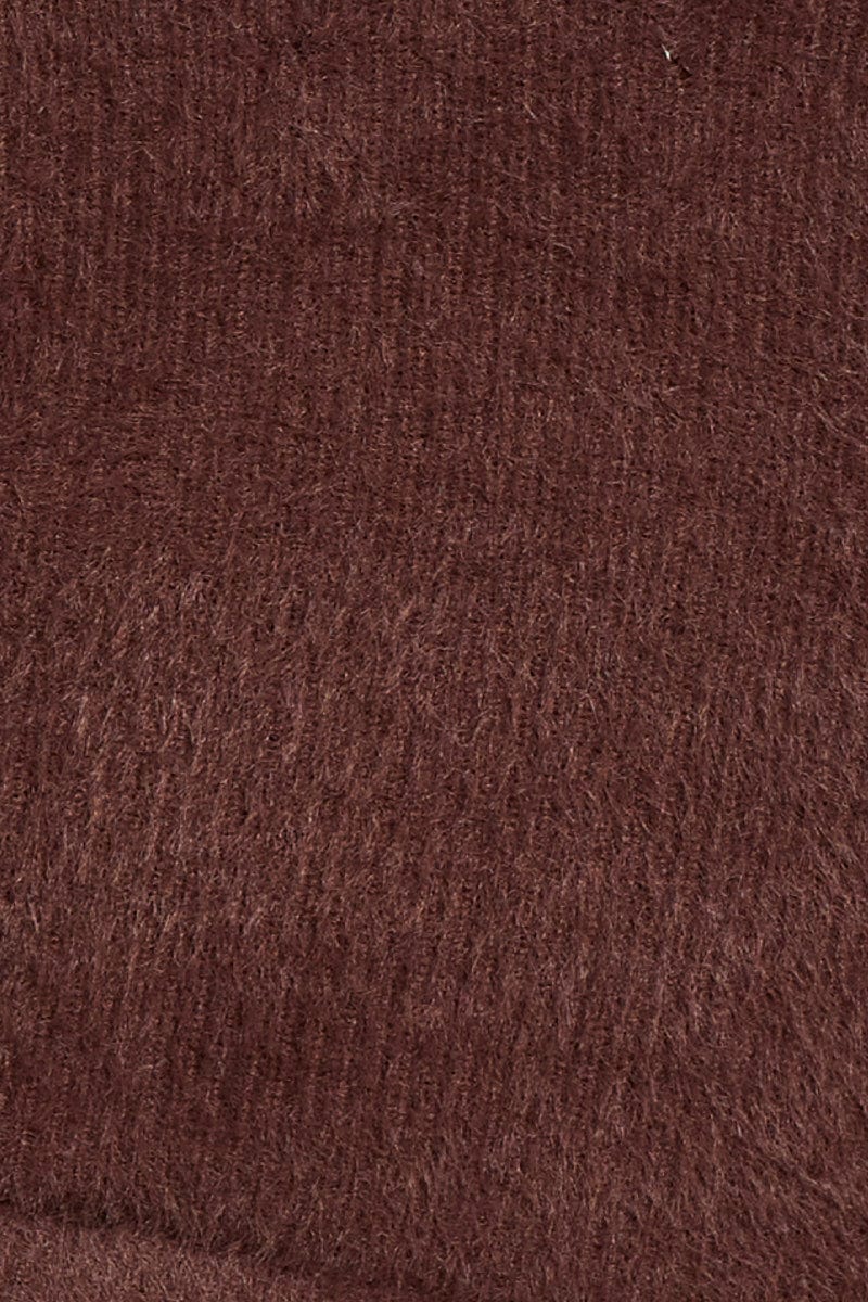 Brown Fluffy Knit Drawstring Short