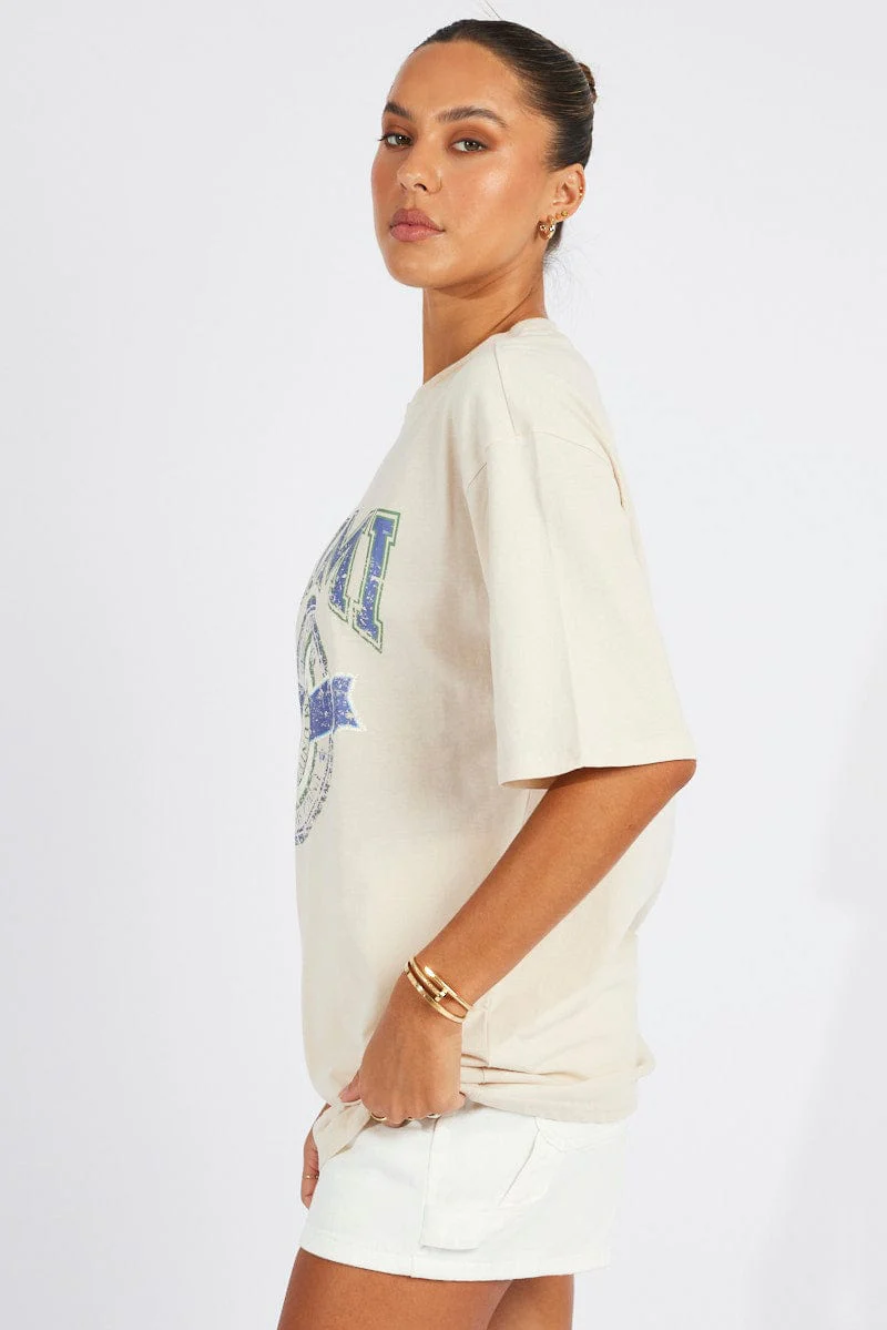 Beige Graphic Tee Short Sleeve