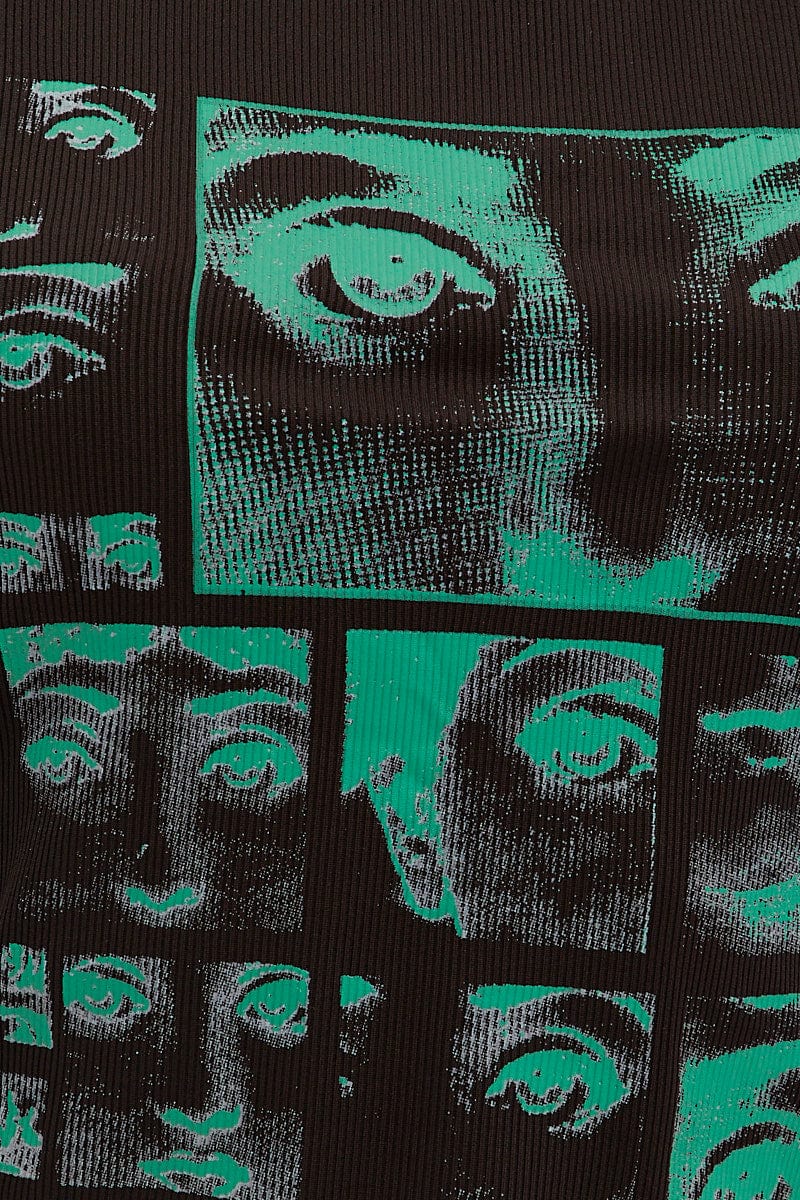 Black Graphic Crop Top