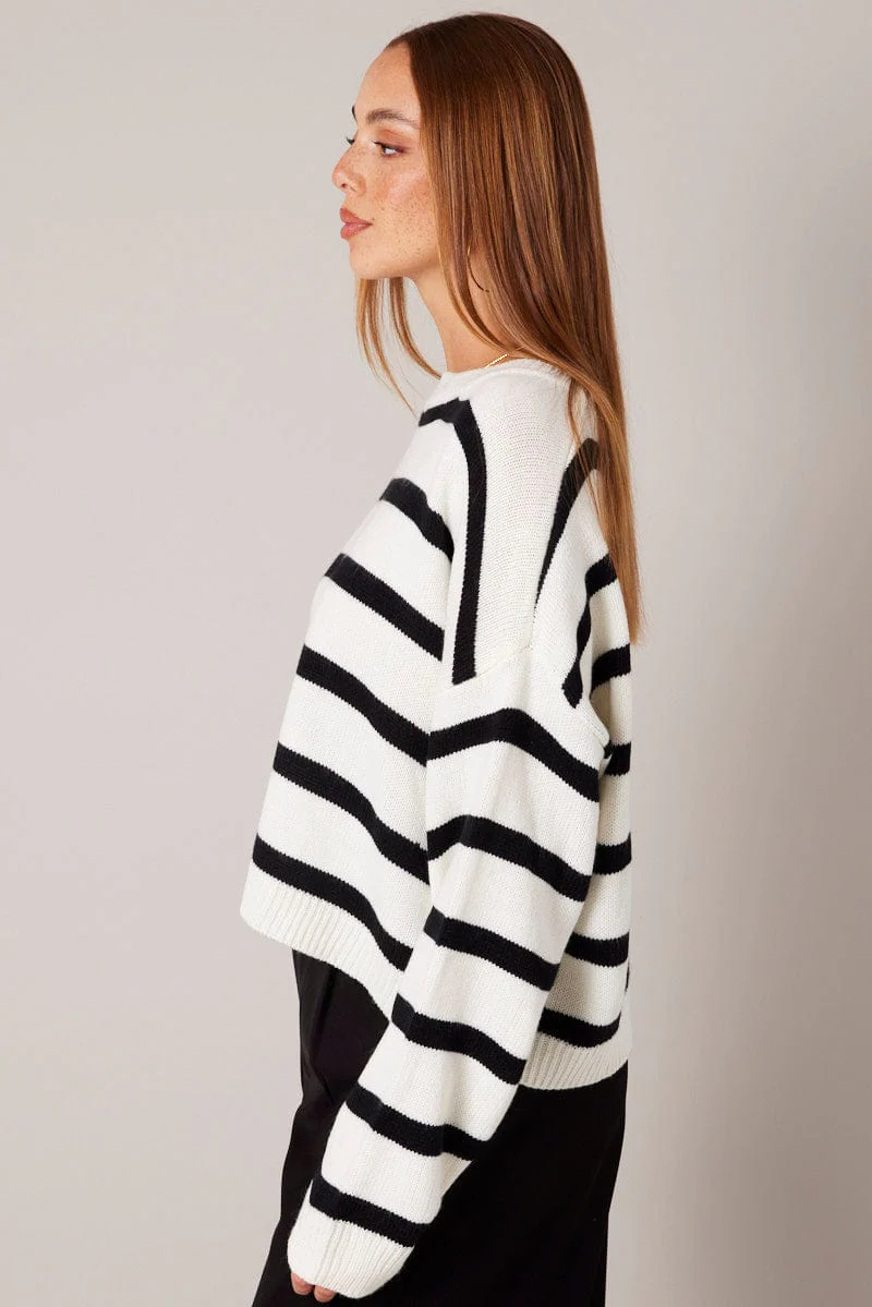 White Stripe Knit Jumper
