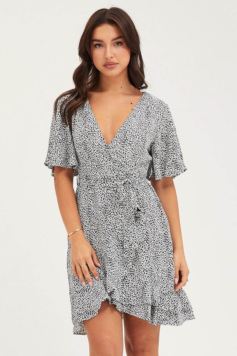 Geo Print Skater Dress Short Sleeve Mini