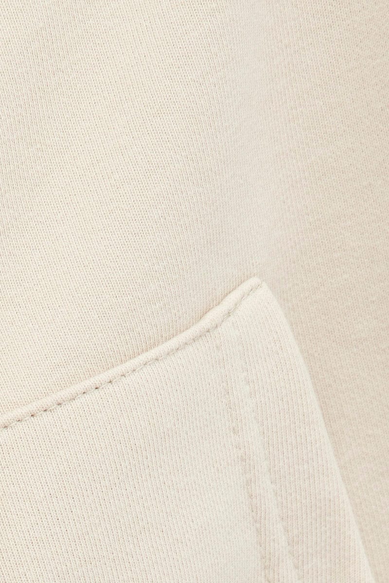 Beige Hoodie Zip Long Sleeve