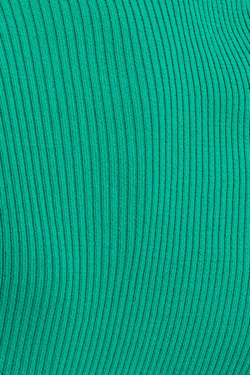 Green Knit Top Long Sleeve Round Neck