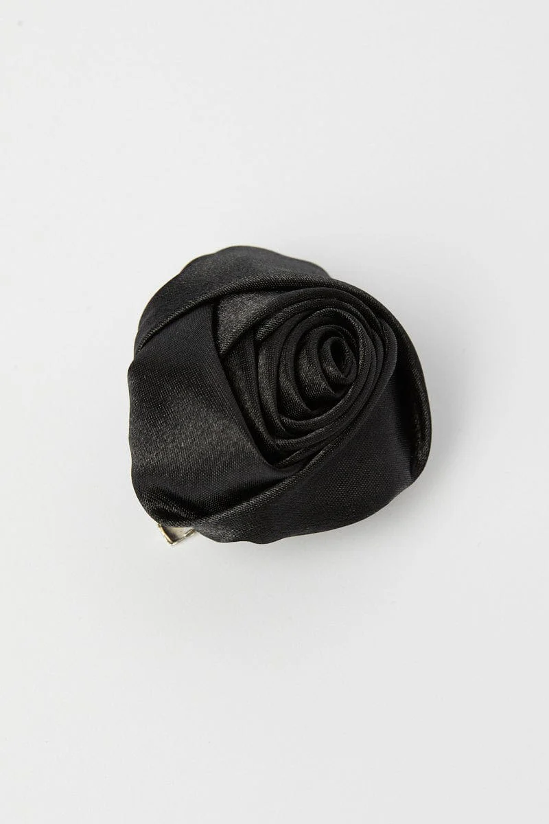 Black Flower Corsage Rosette Pin On Brooch