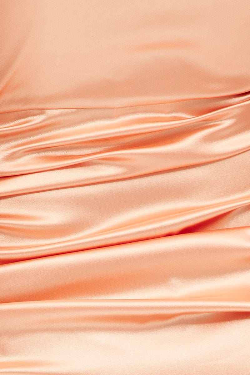 Pink Ruched Drawstring Satin Cowl Neck Mini Party Dress