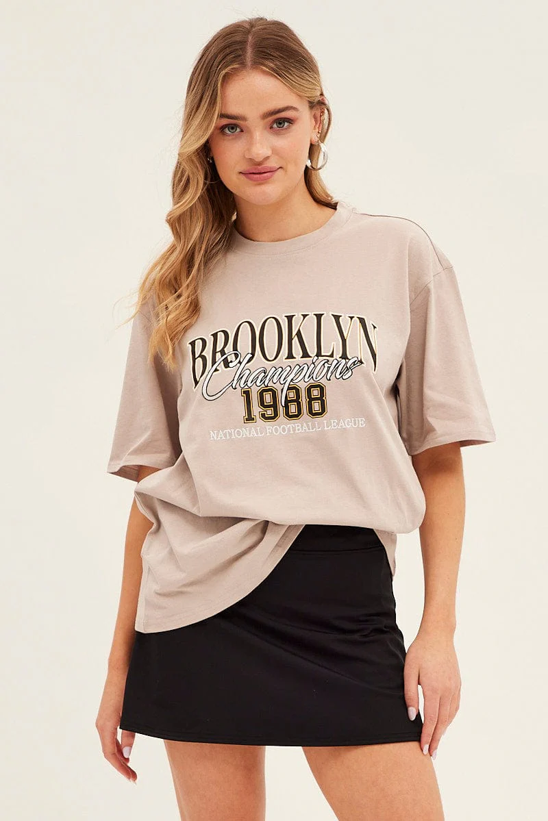 Sand T Shirt Short Sleeve Crew Neck Brooklyn Cotton