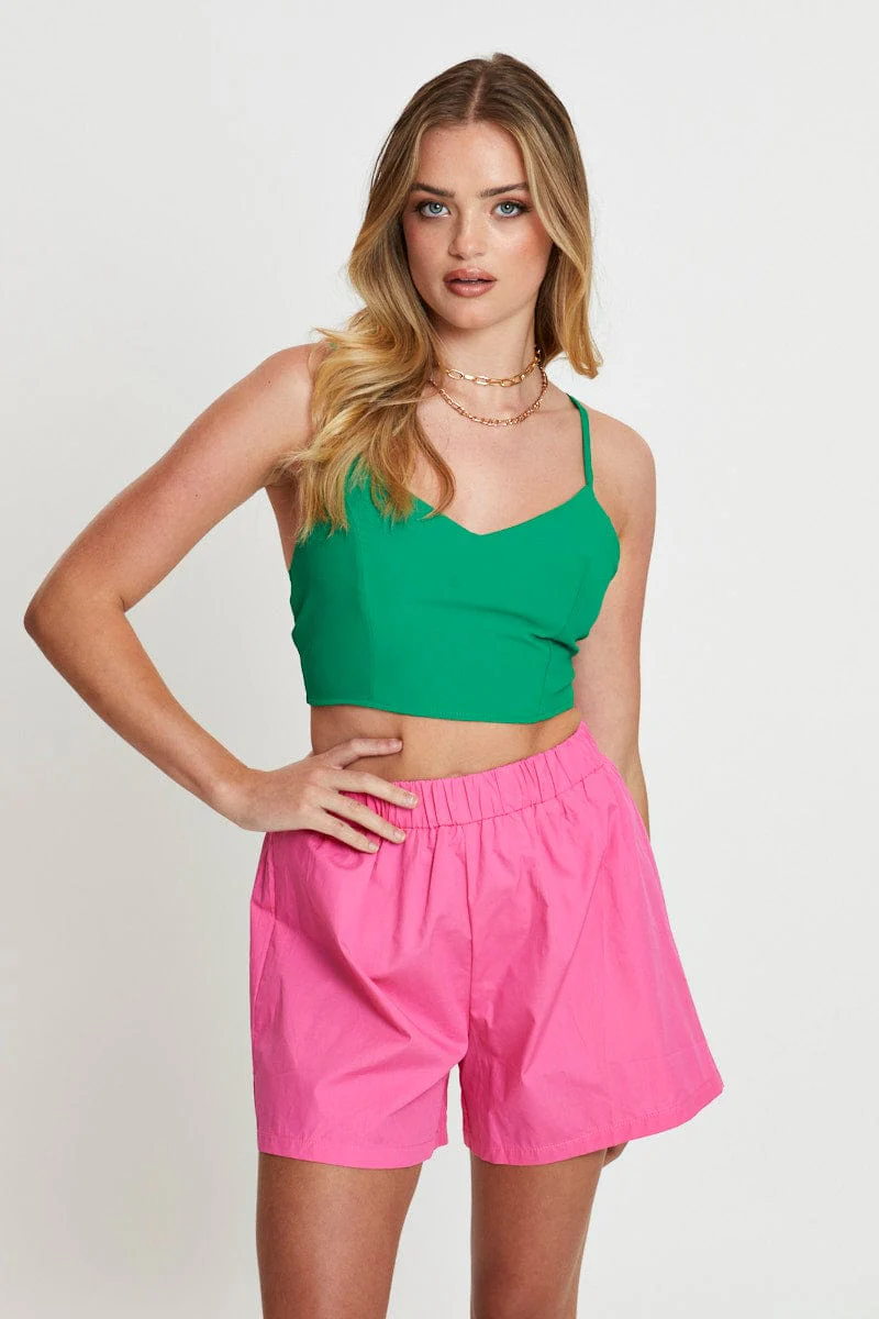 Green Crop Top Sleeveless V-Neck