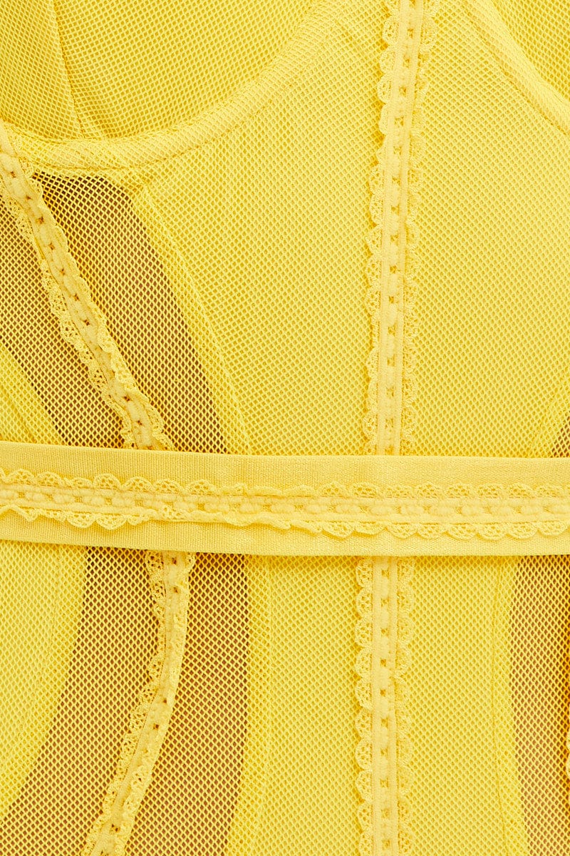 Yellow Belts Decor Mesh One Piece Bodysuit