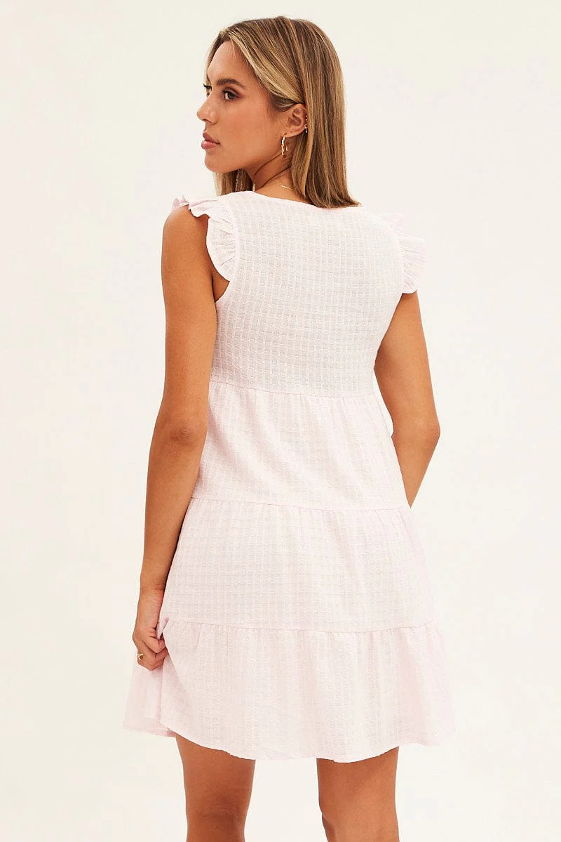 Pink Button Front Mini Swing Dress