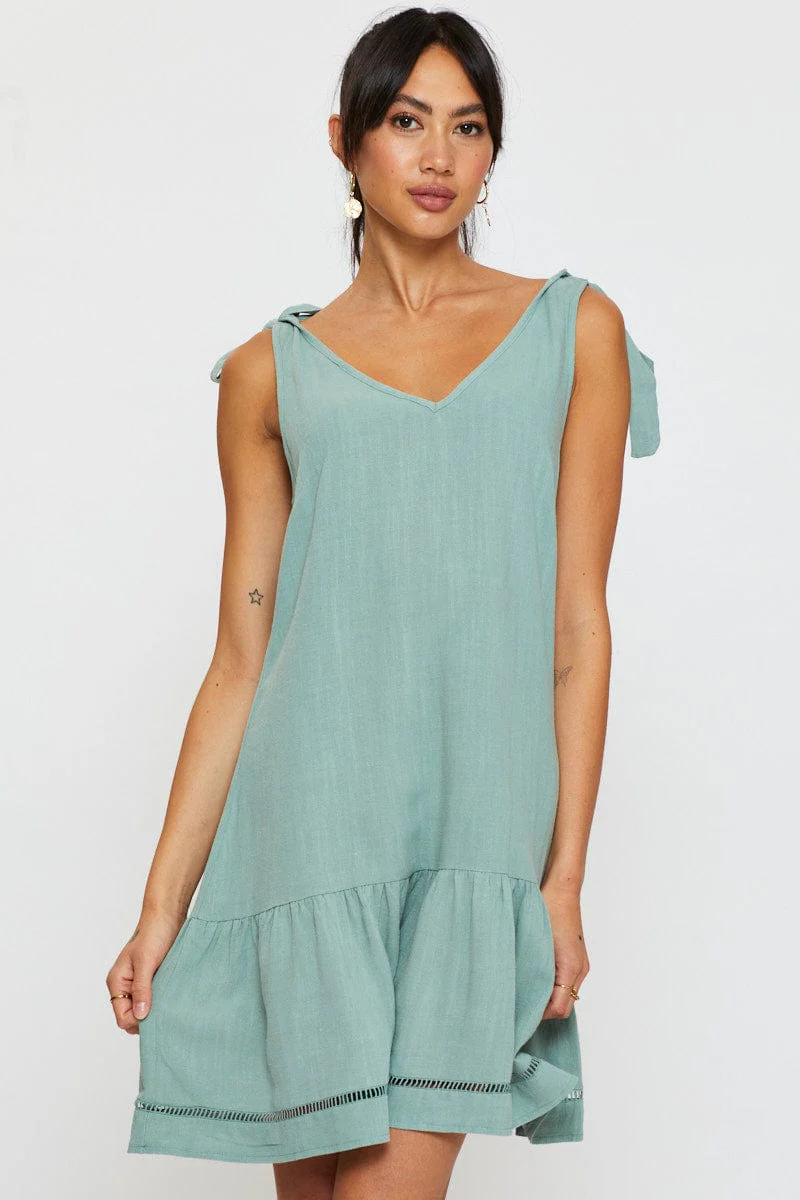 Green Mini Dress V Neck