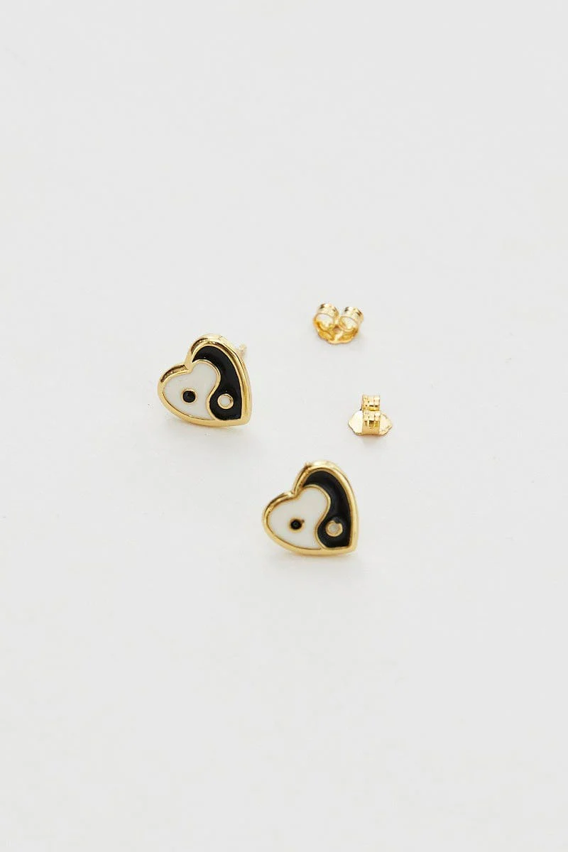 Gold Yin Yang Heart Earrings