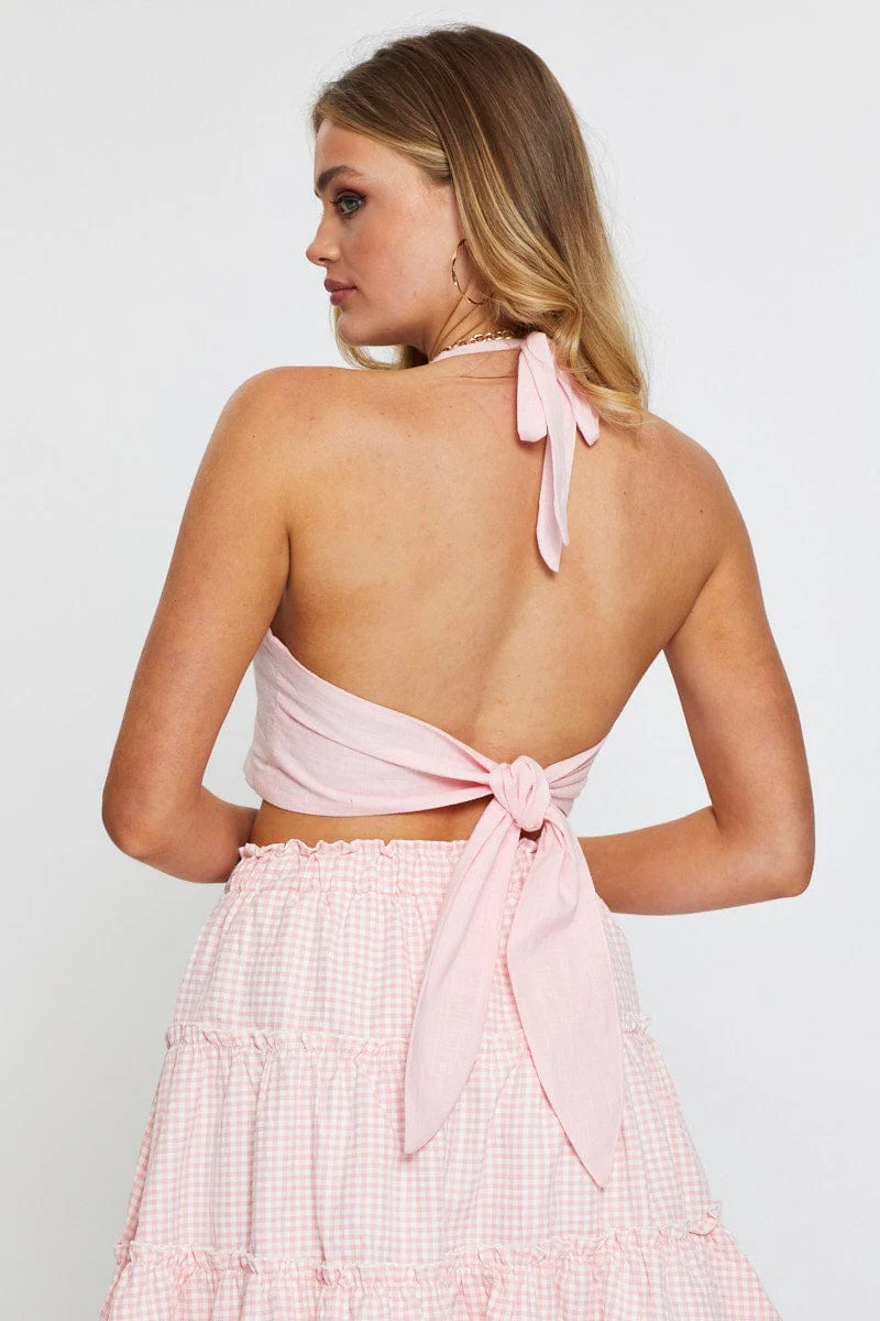 Pink Halter Top Sleeveless Crop