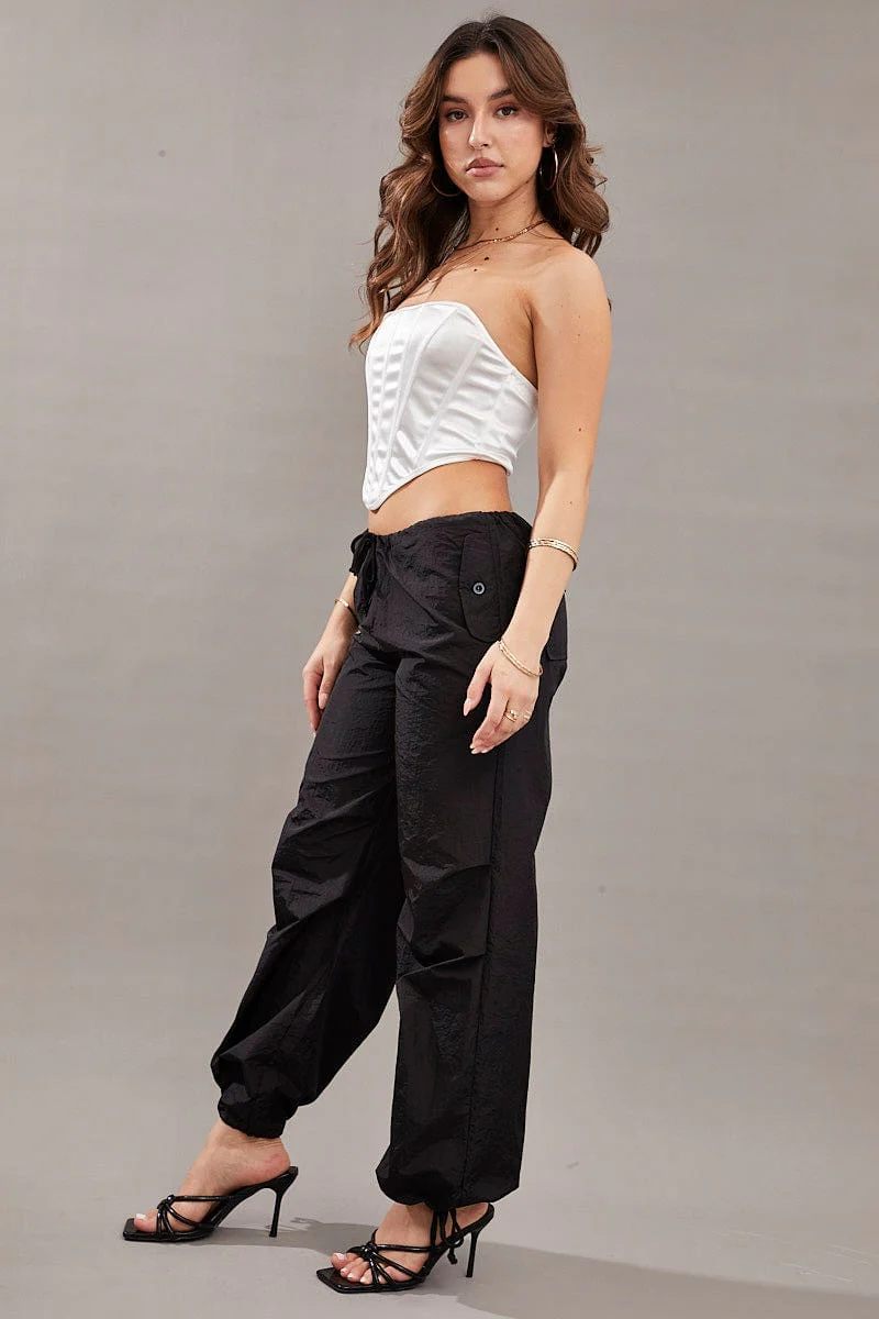Black Utility Relaxed Pant Low Rise