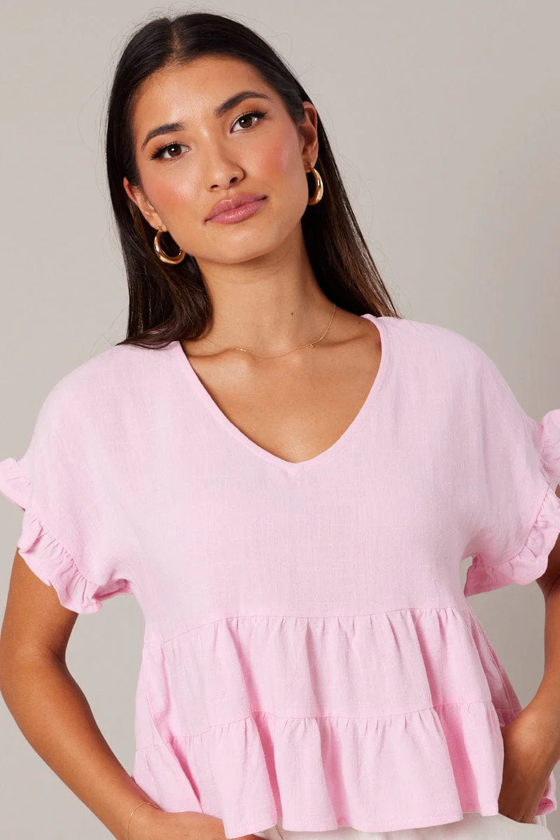 Pink Tiered Top Short Sleeve