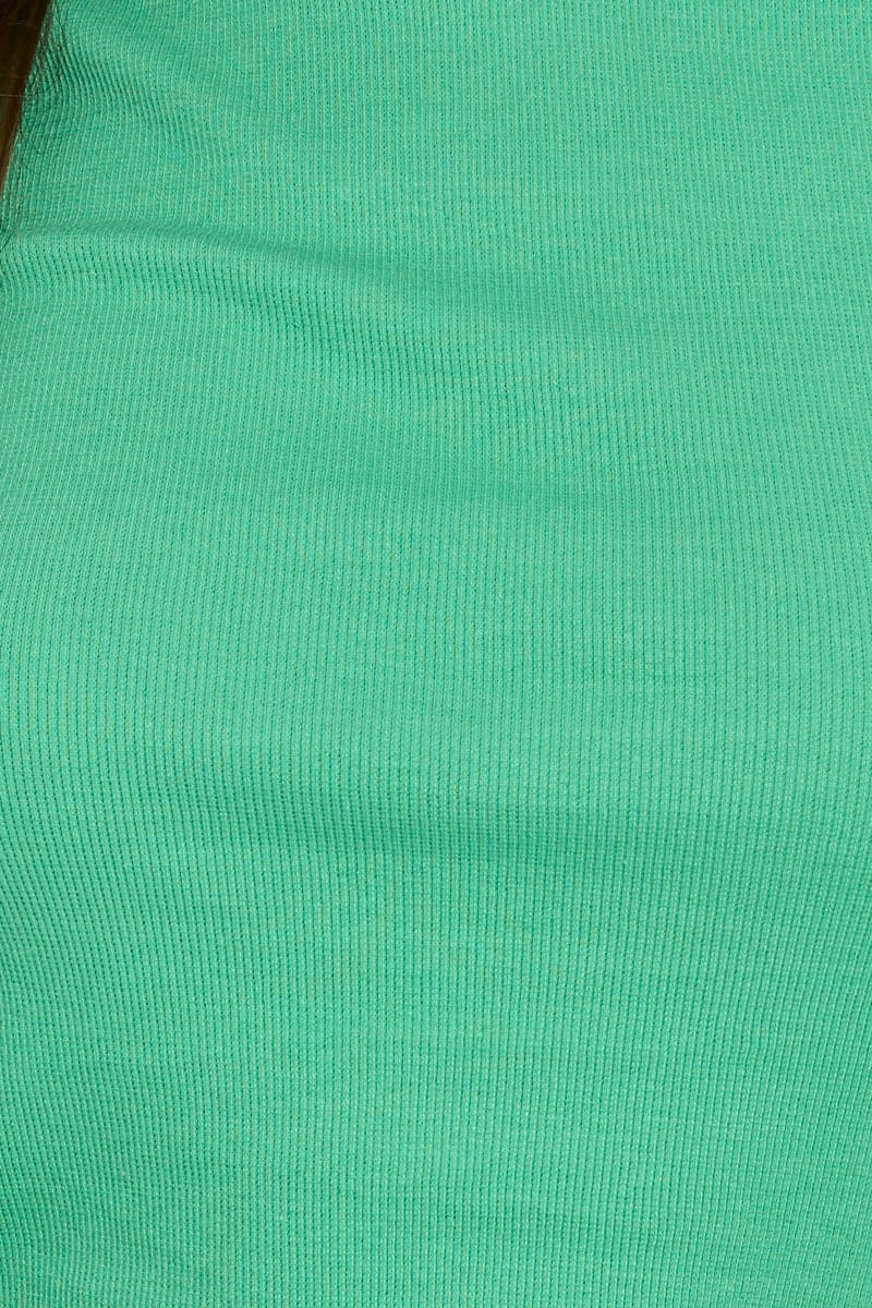 Green Crop Top Short Sleeve Crew Neck Rib Jersey