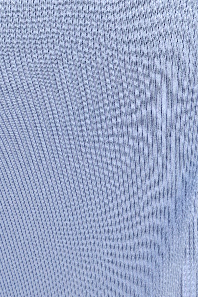 Blue Midi Dress Round Neck Colour Blocked Knit