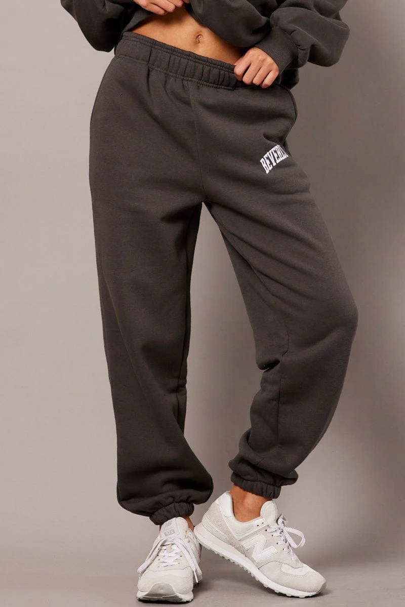 Grey Track Pants High Rise