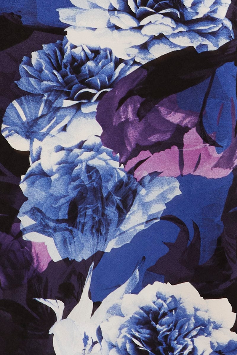 Blue Floral Bolero 3/4 Sleeve Tie Front Crop Satin