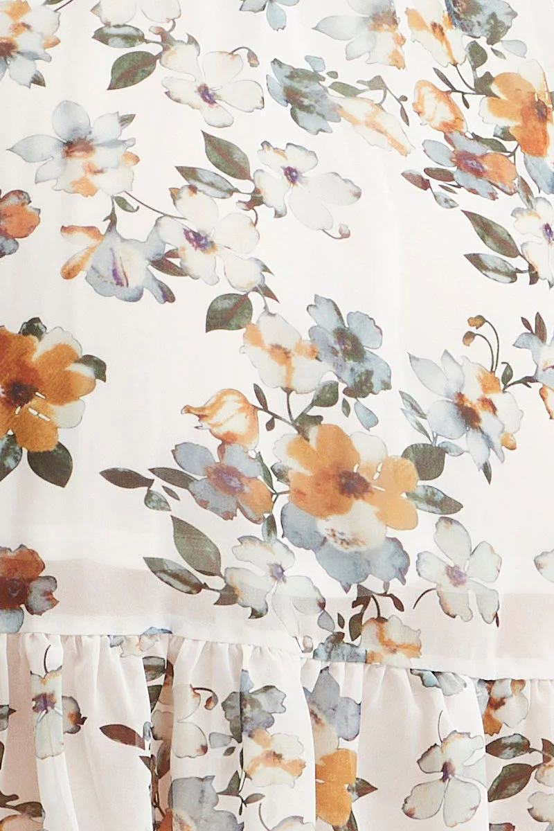 Print Mini Dress Long Sleeve V Neck