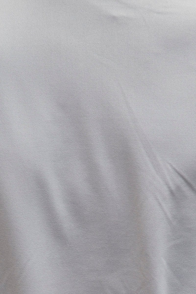 Grey Long Sleeve Shirt Collared Side Ruched