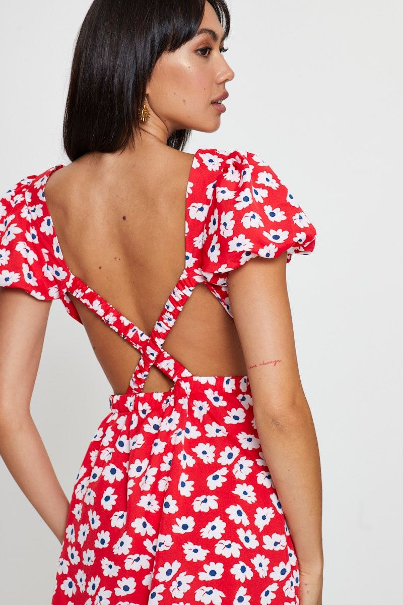 Print Mini Dress Short Sleeve Evening